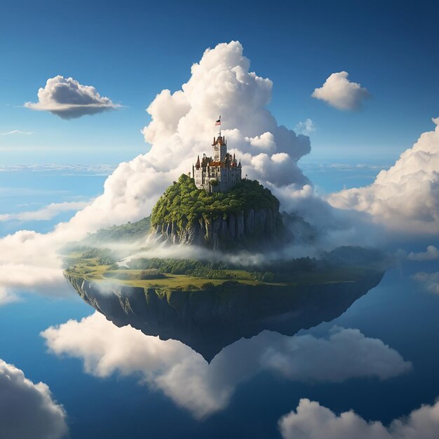 A castle in the sky is on a floating island