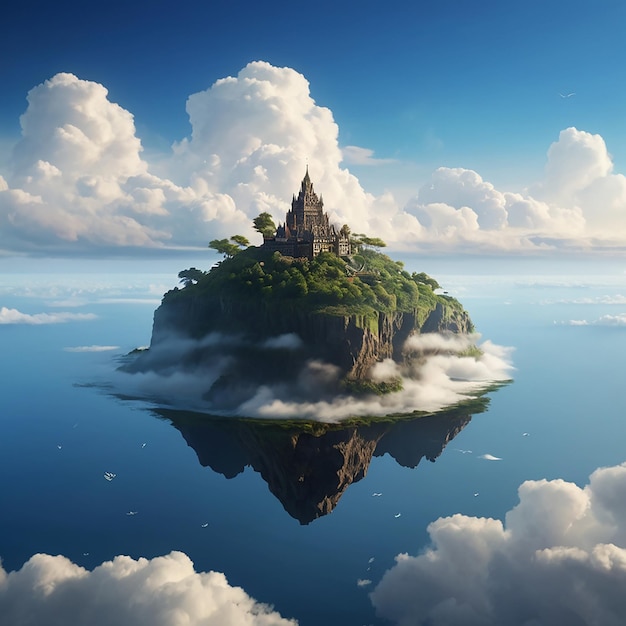 A castle in the sky is on a floating island