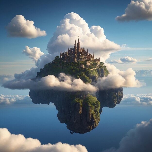 A castle in the sky is on a floating island