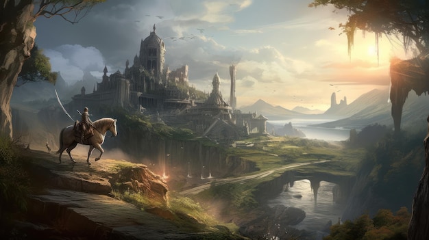 A castle in the sky with a horse on it