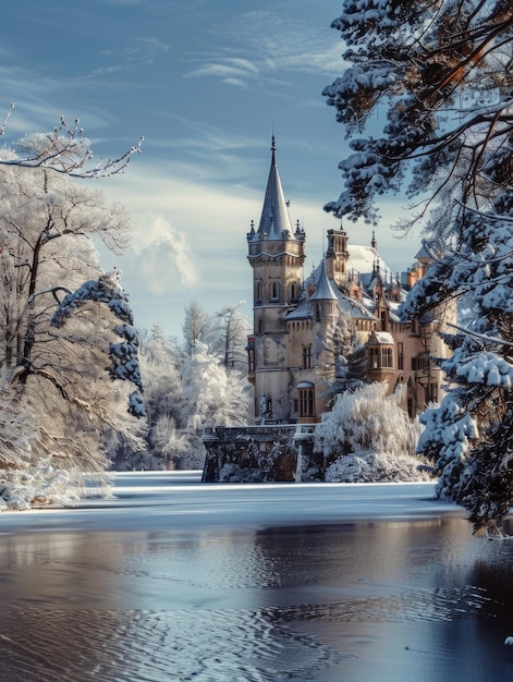 Photo castle in snowy forest