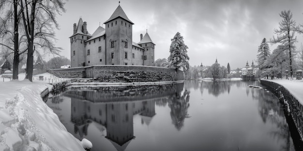 Castle in snowy landscape