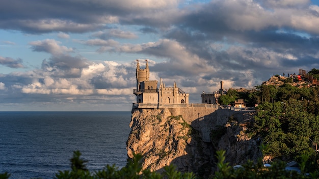 Castle Swallow's Nest on the cliff over the Black Sea close-up, Crimea, Yalta. One of the most popular tourist attraction of Crimea.