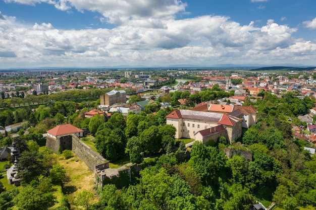 Castle in Uzhgorod aerial panorama city view