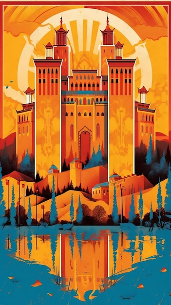 Castle Vector Illustration Retro Style