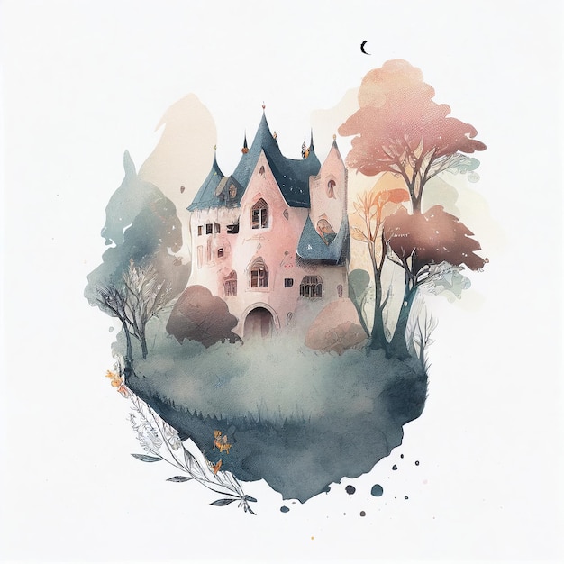 Castle in watercolor style Generative AI