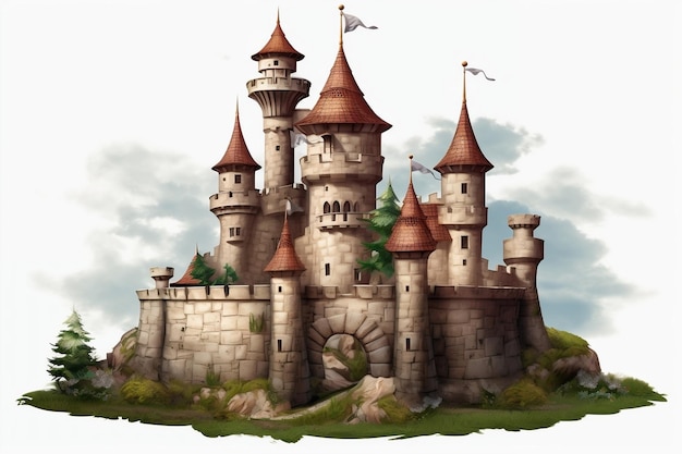 Castle on white background Generative Ai