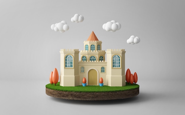 Photo castle with cloud and tree on land3d rendering