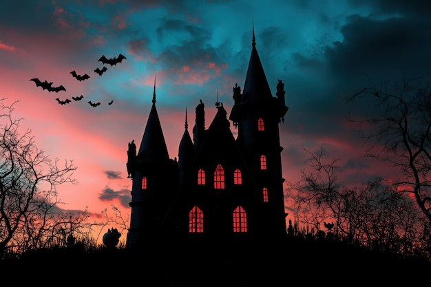 Photo a castle with a dark blue sky in the background