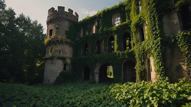 a castle with ivy growing on the side of it