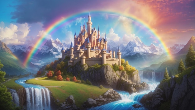 castle with a rainbow in the background