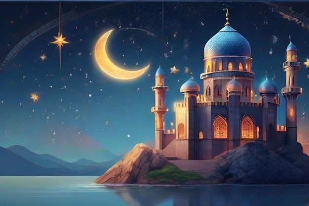 Castle with stars hanging to ramadan kareem