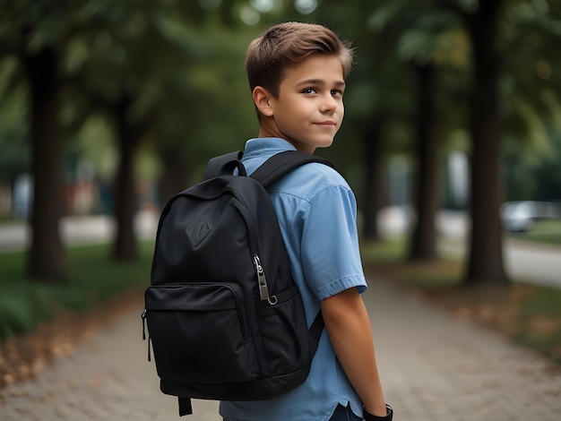 Photo a casual boy with backpack looking at the camer