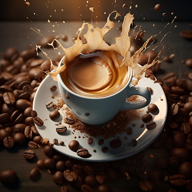 Casual Coffee Setup Cup and Beans on Table