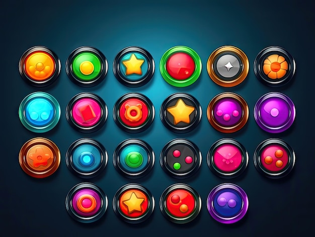 Casual game 2d buttons juicy casual colors Mobile application web UI Made with Generative Ai