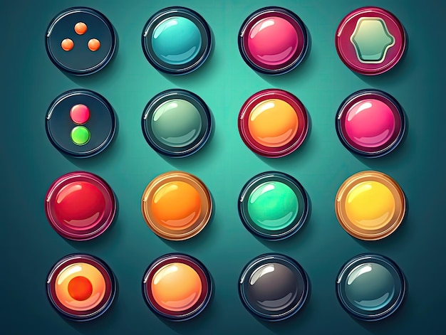 Casual game 2d buttons juicy casual colors Mobile application web UI Made with Generative Ai