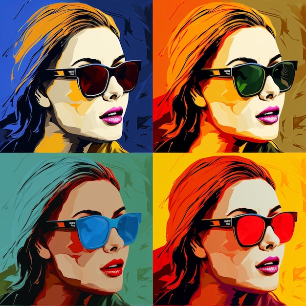 casual pop art high contrast high resolution woman wearing sunglasses