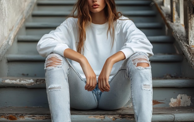 Casual yet stylish look with ripped jeans and a white tee