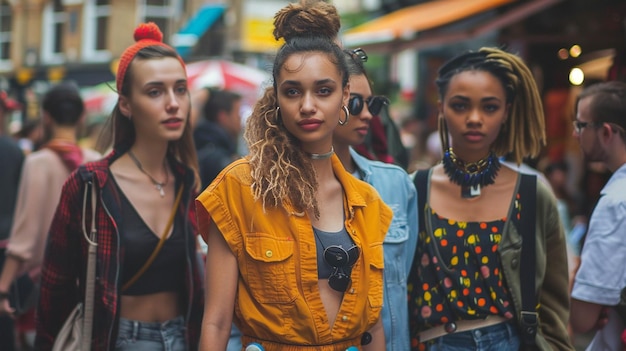 Photo casual and stylish street fashion in a bustling marketplace