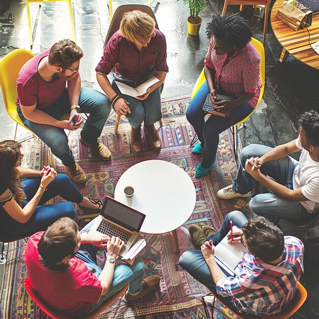 Photo casual team meeting with professionals from different backgrounds