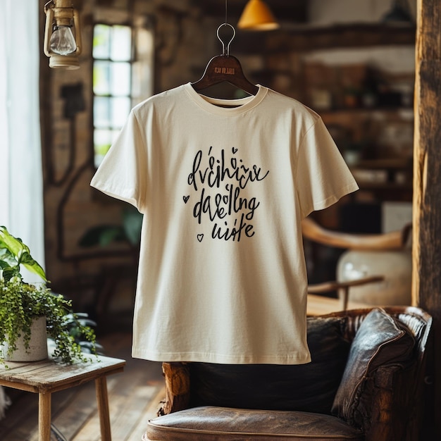 A casual tshirt with a stylish handwritten design