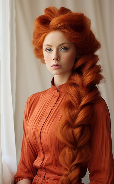 Photo casual twisted braid hairstyles for gorgeous stunning redheads in the style of light orange and red