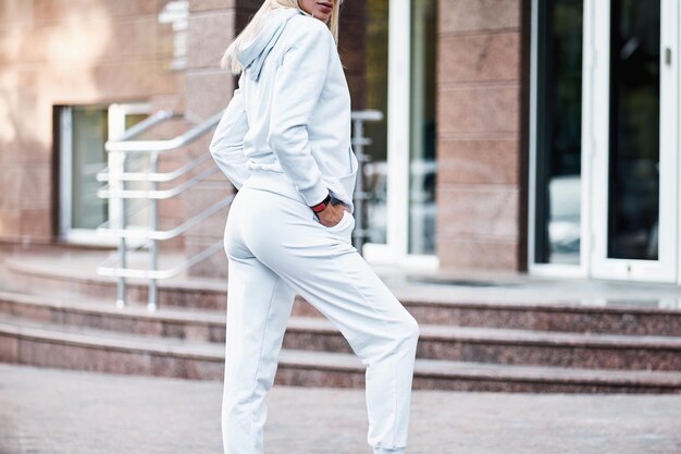 Photo casual wear white hoodie and sweatpants outfit