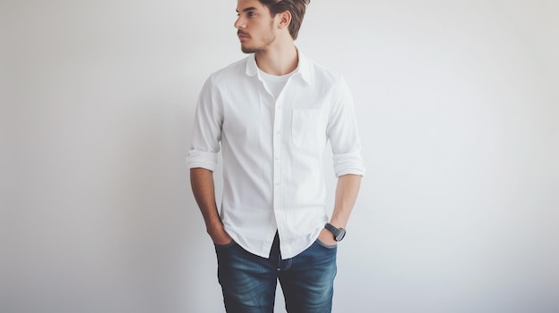 Photo casual young man in white shirt