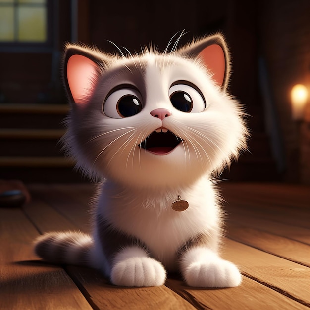 Cat in 3d illustration animation style