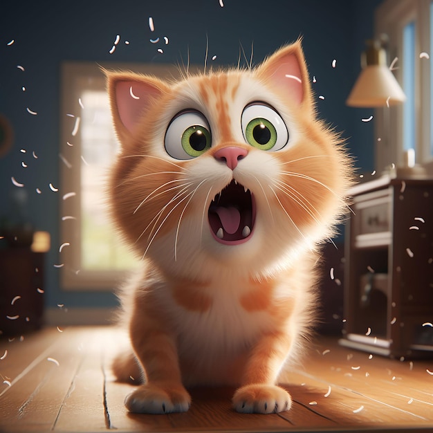 Cat in 3d illustration animation style