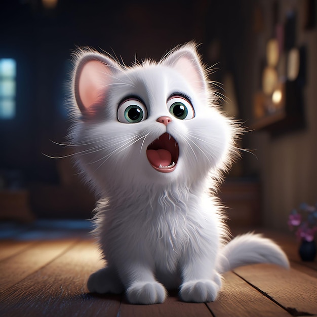 Cat in 3d illustration animation style