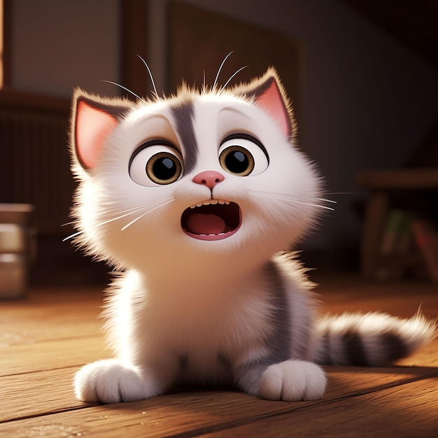 Cat in 3d illustration animation style