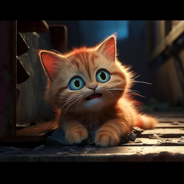 Cat in 3d illustration animation style