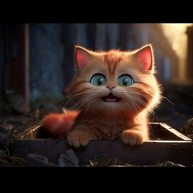 Cat in 3d illustration animation style