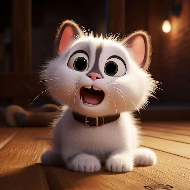 Cat in 3d illustration animation style