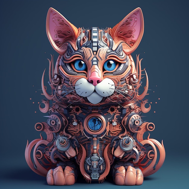 Cat 3d robotic Illustration