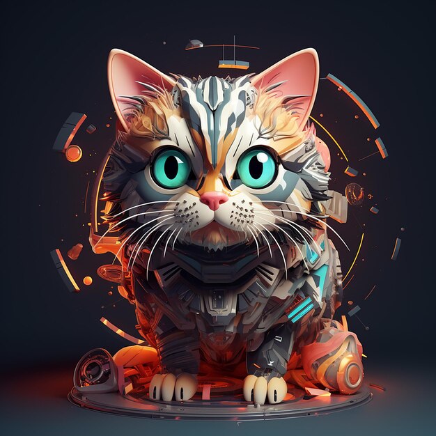 Cat 3d robotic Illustration