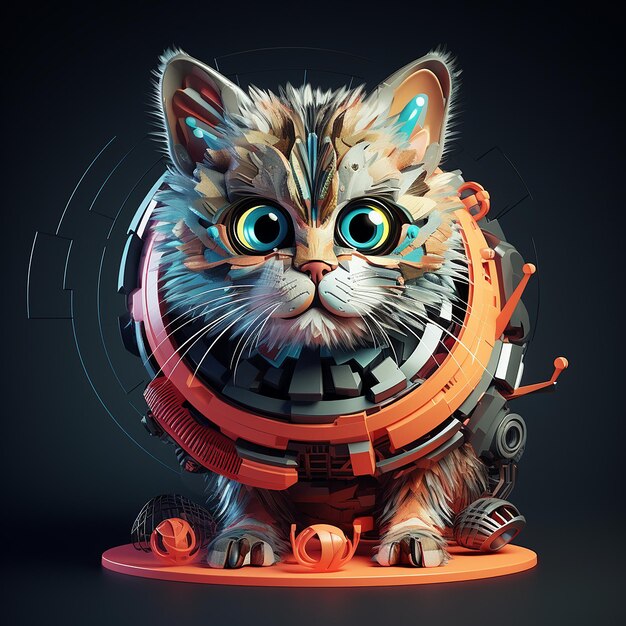 Cat 3d robotic Illustration