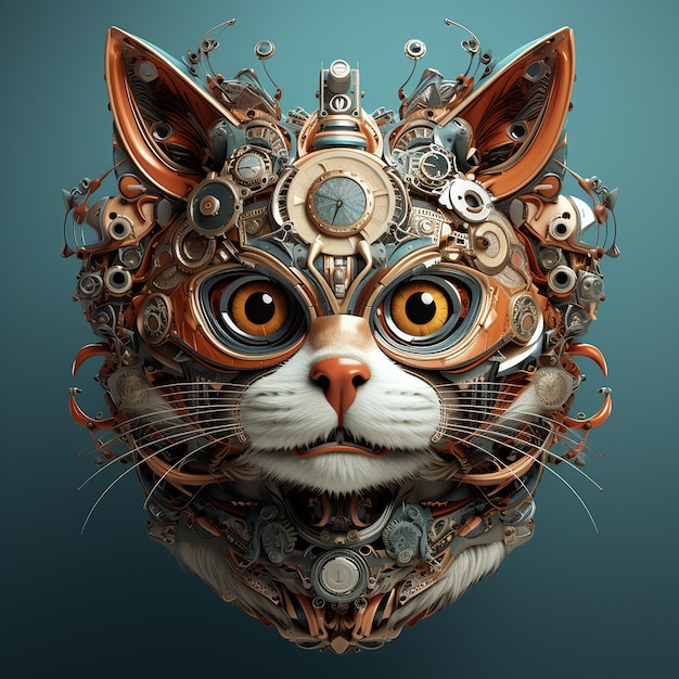 Cat 3d robotic Illustration