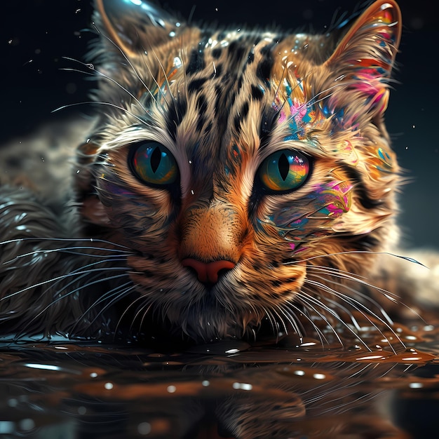 A cat on acid melting stunning painting psychedelic color by AI Generation