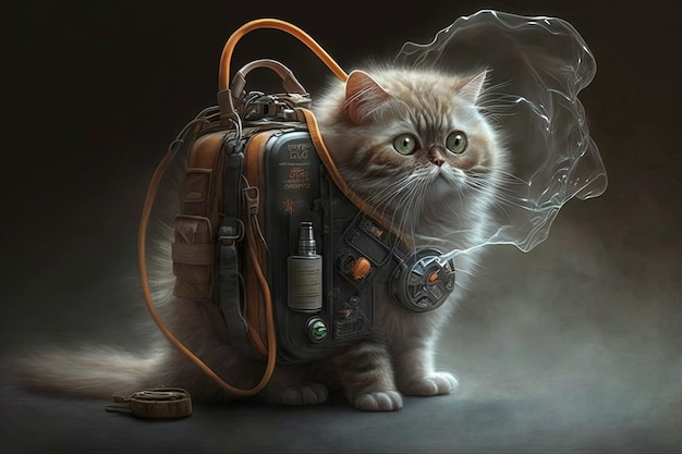 Cat as ghostbuster famous movie character portrait illustration generative ai