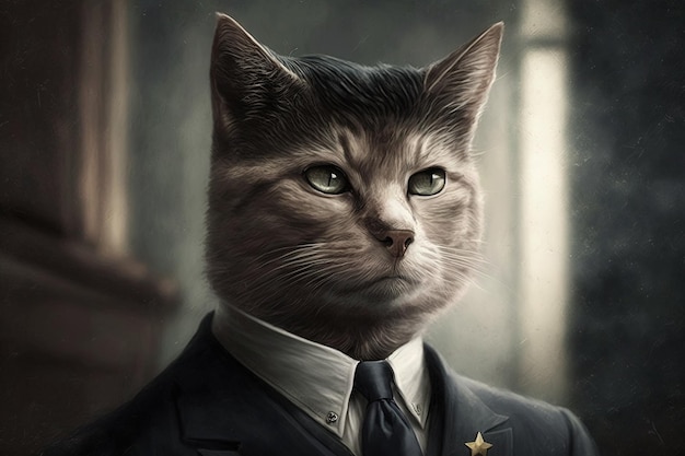 Cat as John F Kennedy president of United States of America famous historical character portrait illustration generative ai