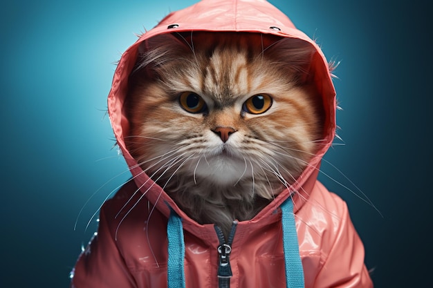 Cat as a super model dressing super cool and fashion commercial photograph clean background