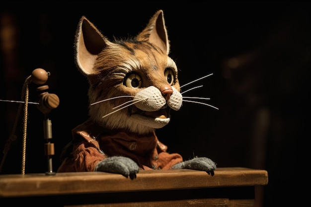 Cat as a wooden puppet pinocchio illustration generative ai