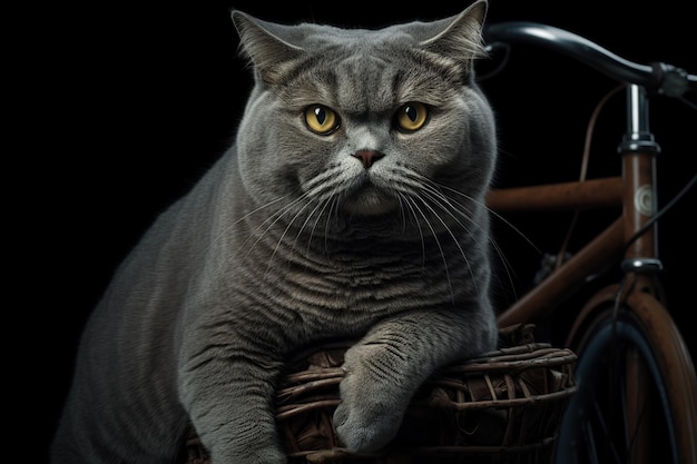 Cat biker in a leather jacket driving a motorcycle rides