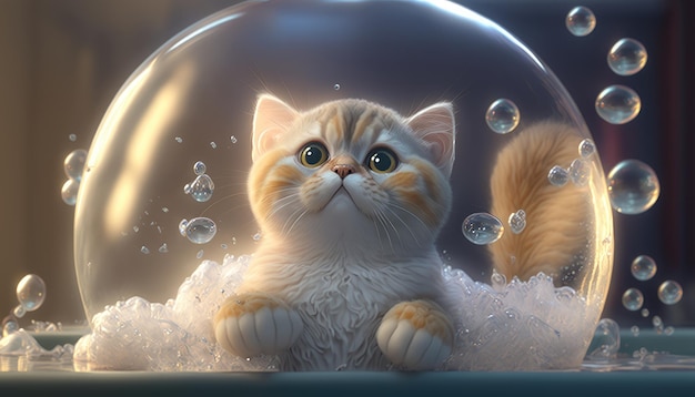 A cat in a bubble bath