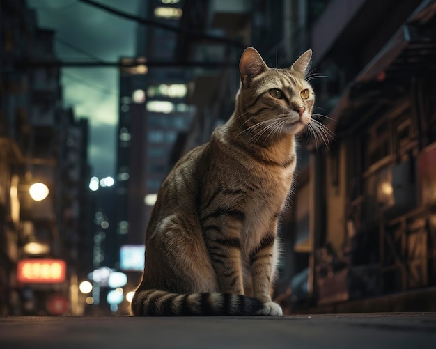 Cat in a bustling metropolis Urban life with feline companion Generative AI