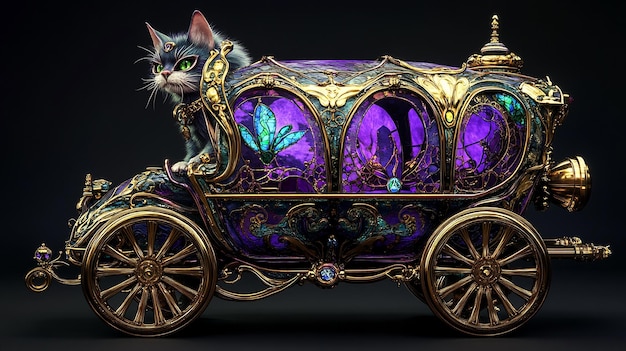 cat in a carriage with a cat on the back