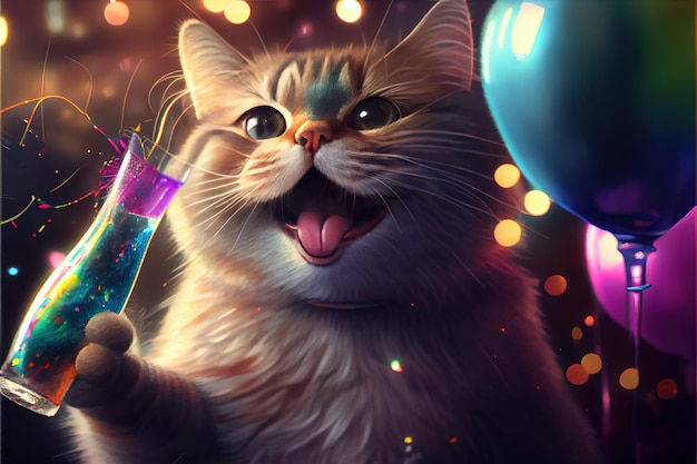 Cat celebrating party time