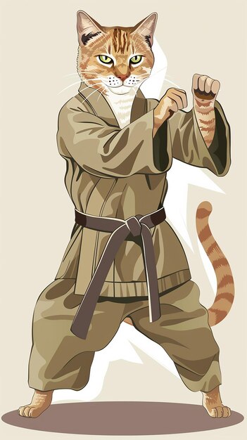 Photo cat character in kimono robe sportwear martial arts